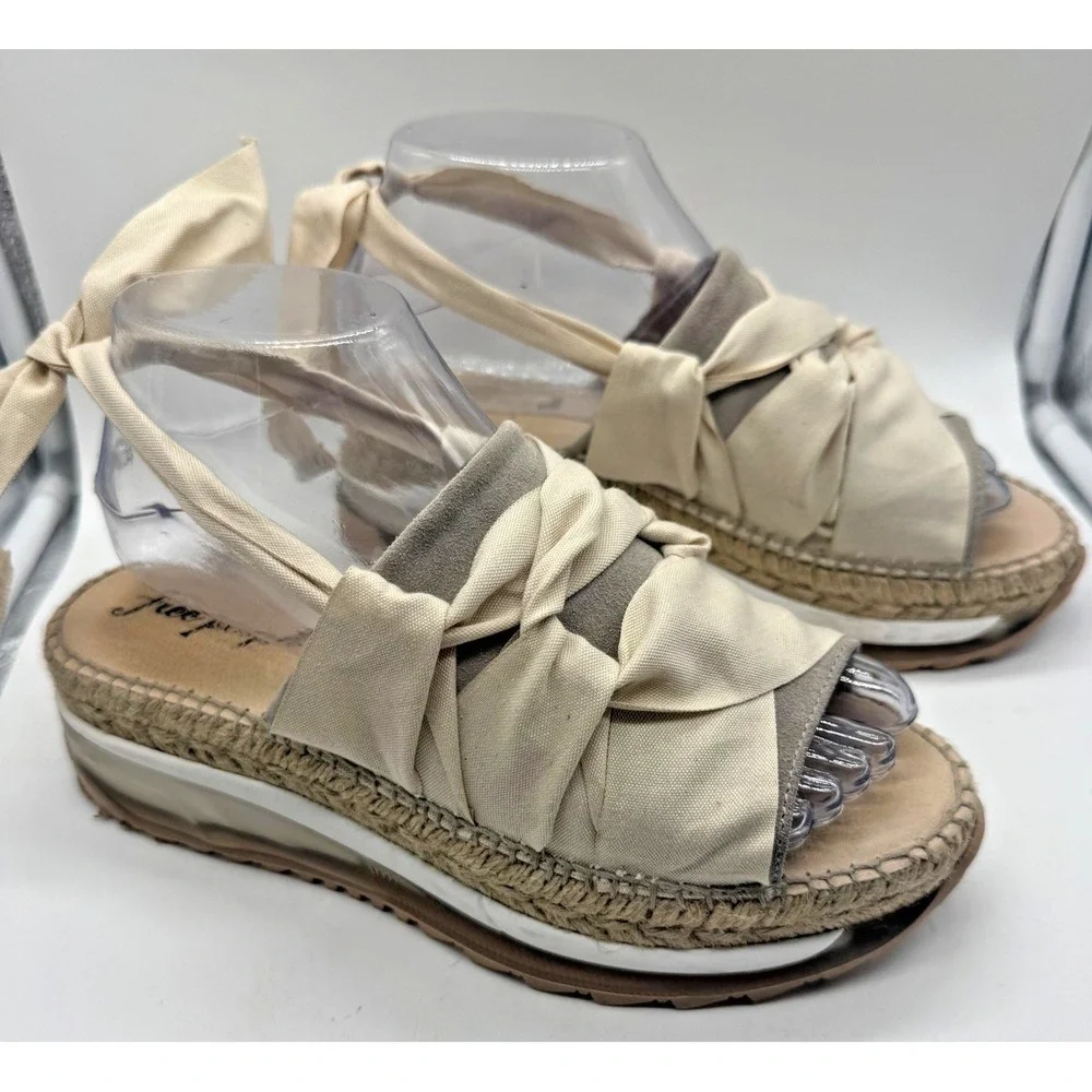 Free People Capmin Sport Sandals Womens Size 6‎ Beige Espadrille Wedge Platform